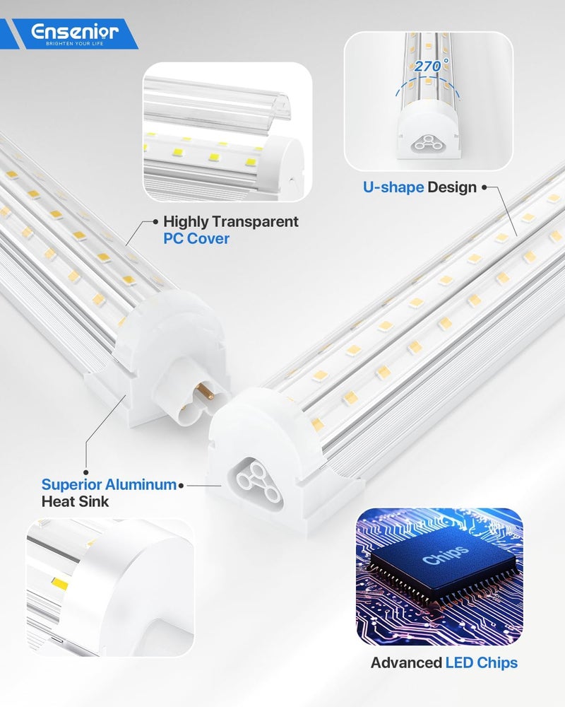 Ensenior 4 Pack 4 FT Led Shop Lights, 6000K Clear White, 5000LM Super Bright, 36W Equivalency 468W, Commercial Bay Lighting, U-Shaped Linkable Shop Lights Plug in for Garage, Workshop, FCC Certified - Image 4